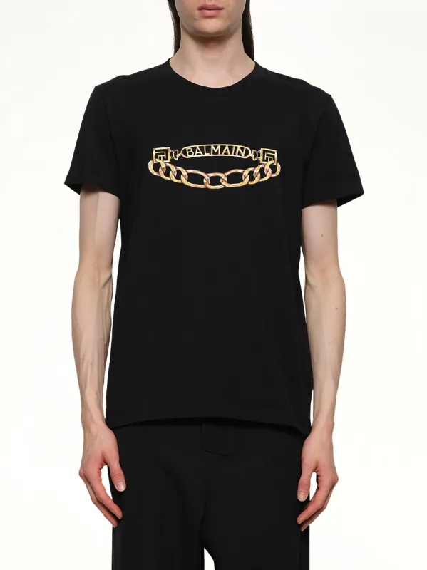 Balmain Chain Logo T-Shirt in Black/Gold sold by MARAIS