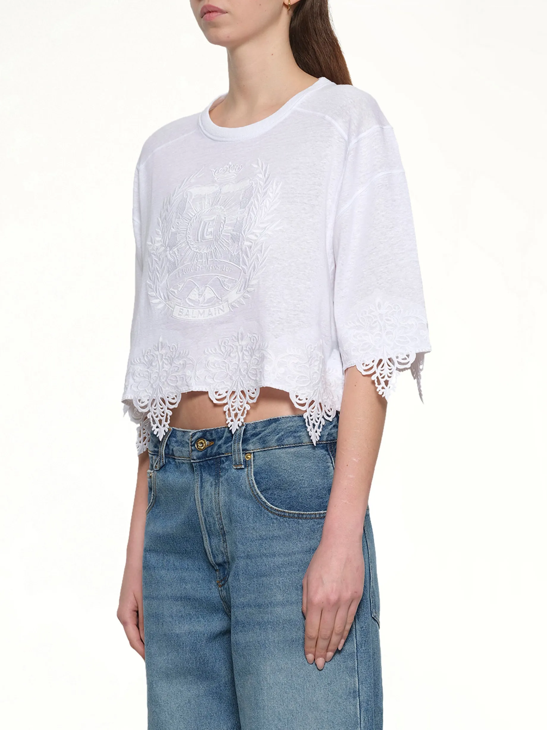 Balmain Emblem Baseball T-Shirt in White sold by MARAIS product image thumbnail 3