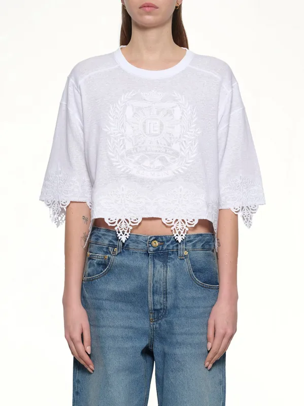 Balmain Emblem Baseball T-Shirt in White sold by MARAIS