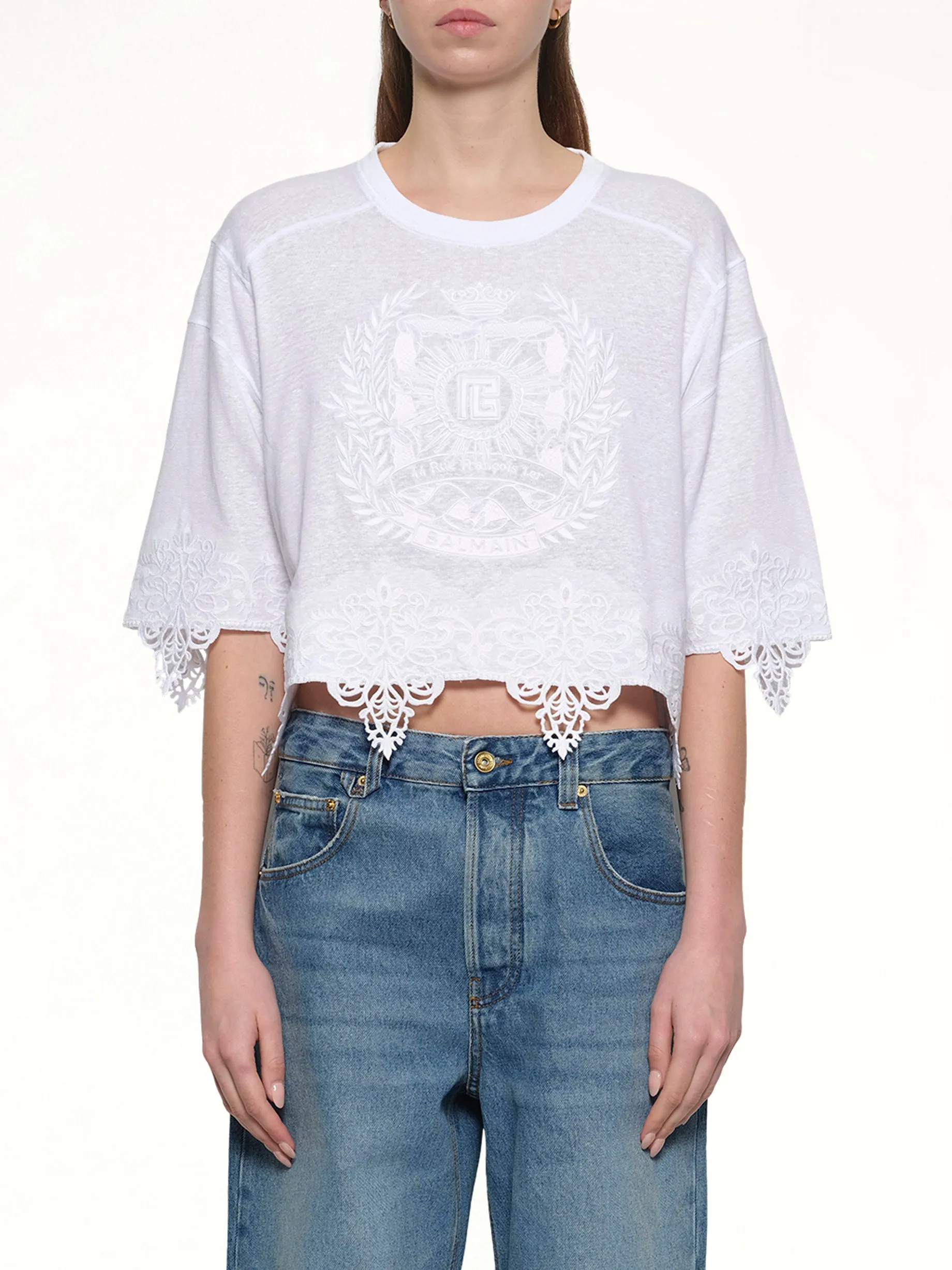 Balmain Emblem Baseball T-Shirt in White sold by MARAIS