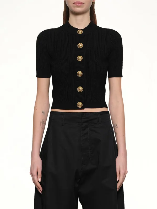 SS Buttoned Torsade Knit Cardigan in Black sold by MARAIS