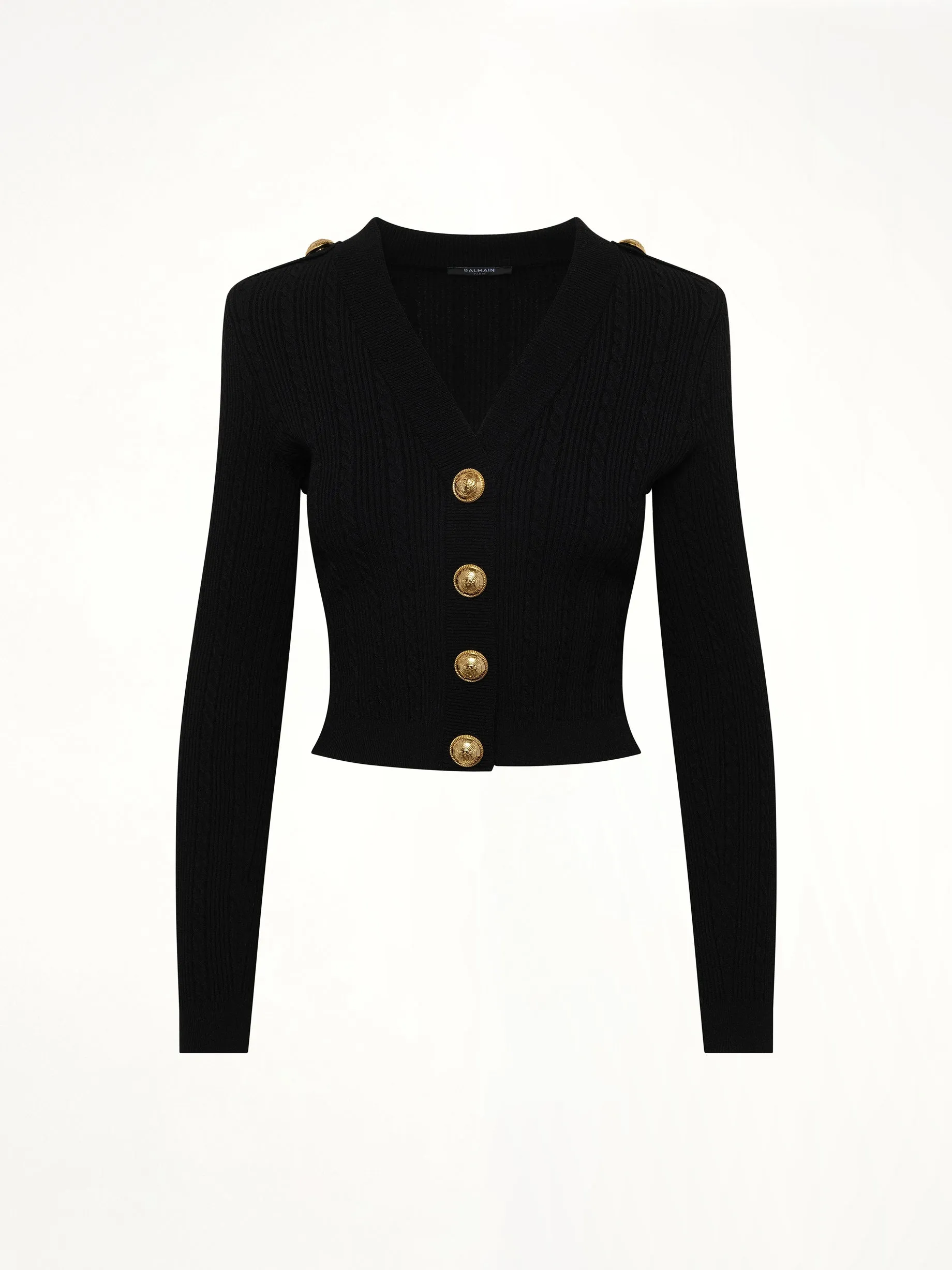 LS Buttoned V-Neck Torsade Knit Cardigan in Black sold by MARAIS product image thumbnail 2