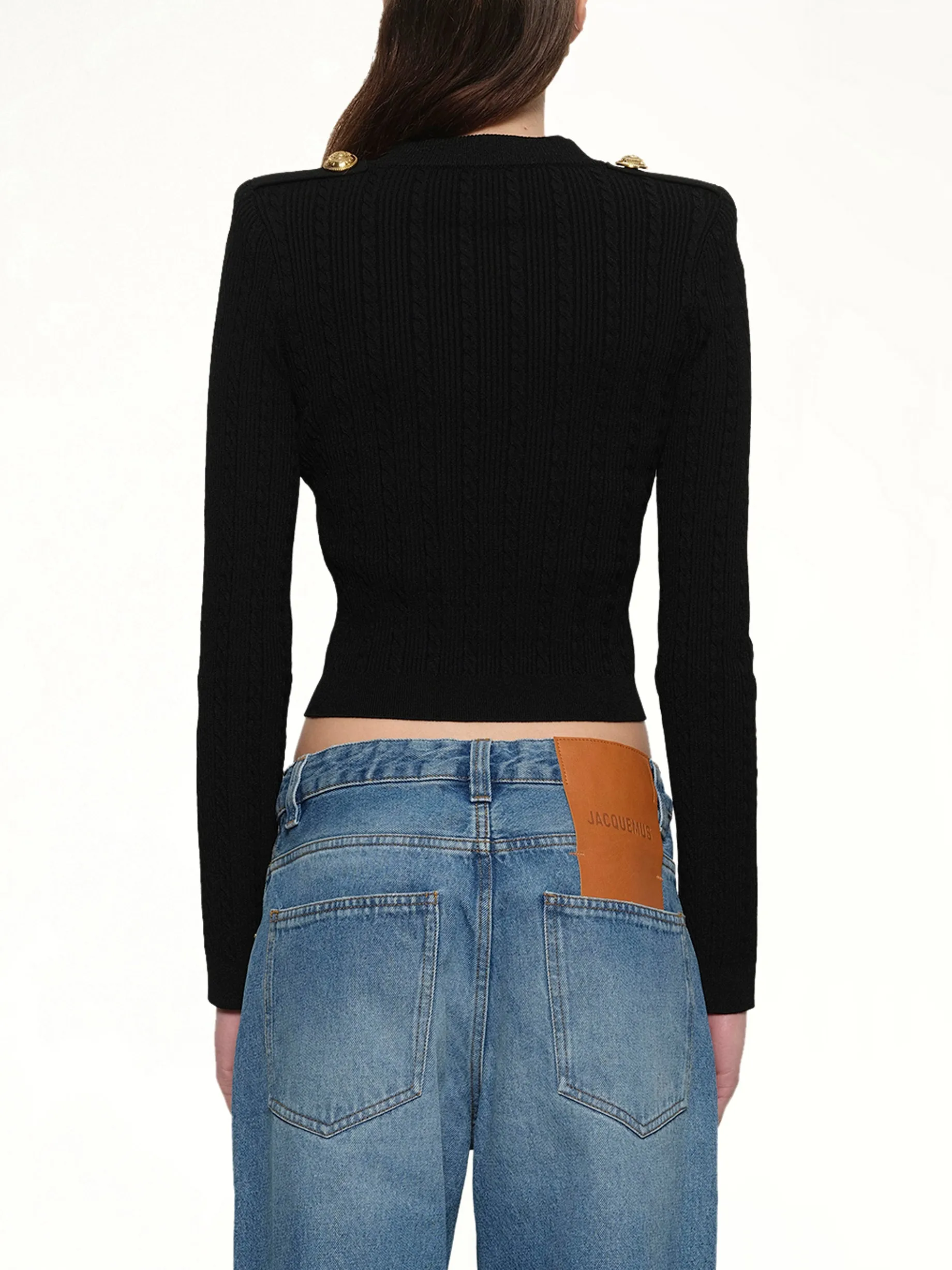 LS Buttoned V-Neck Torsade Knit Cardigan in Black sold by MARAIS product image thumbnail 5