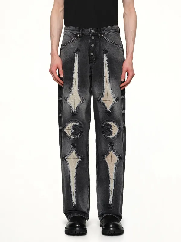 TC Bone Leather Denim Pants in Black sold by MARAIS