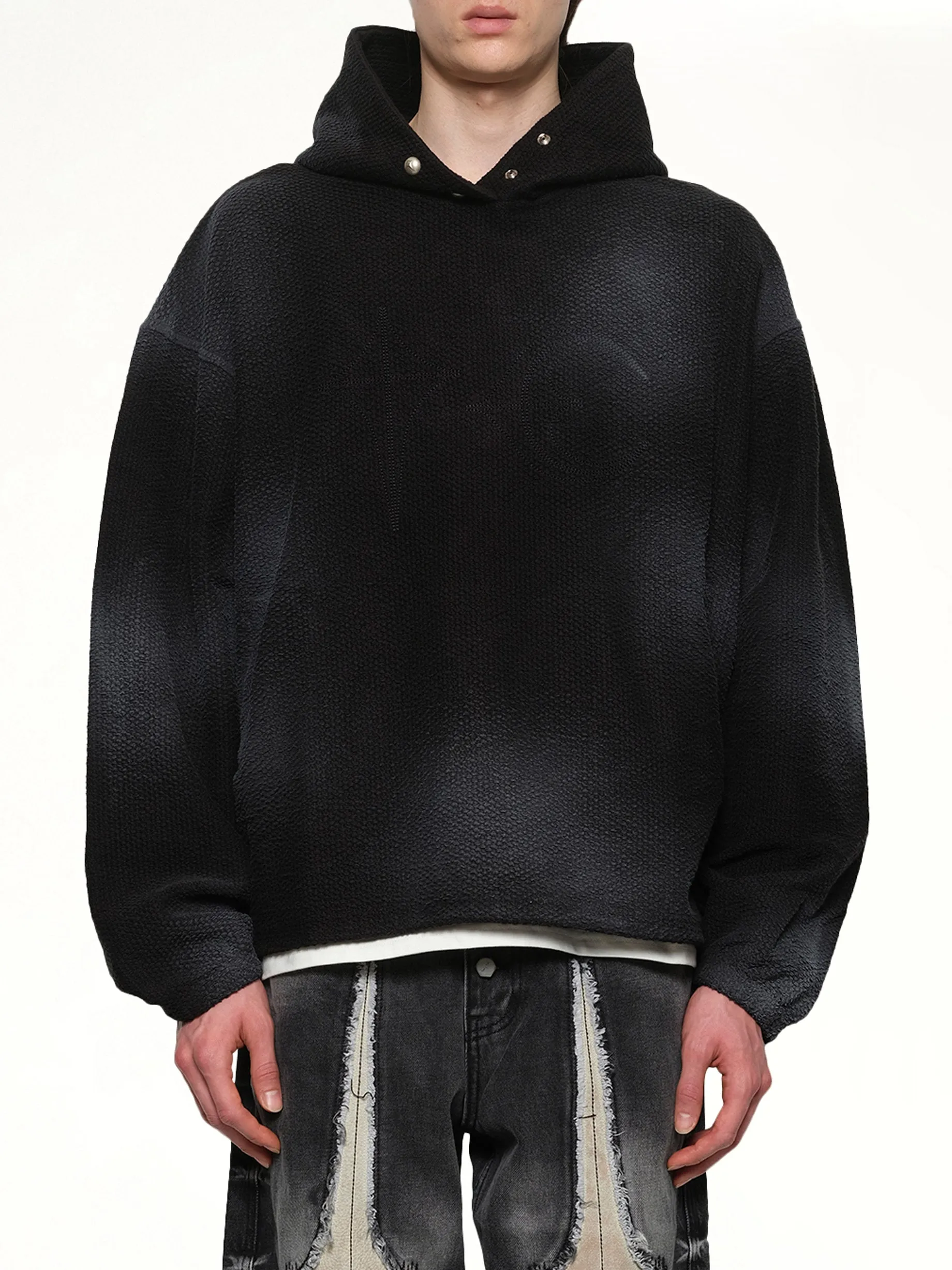 TC Sprayed Terry Hoodie in Black sold by MARAIS