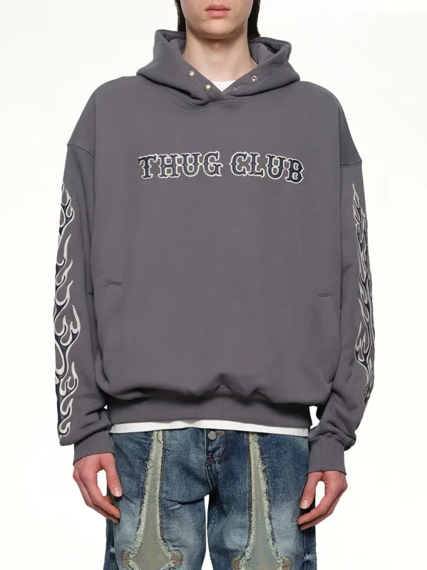 Leather Flame Hoodie in Grey sold by MARAIS