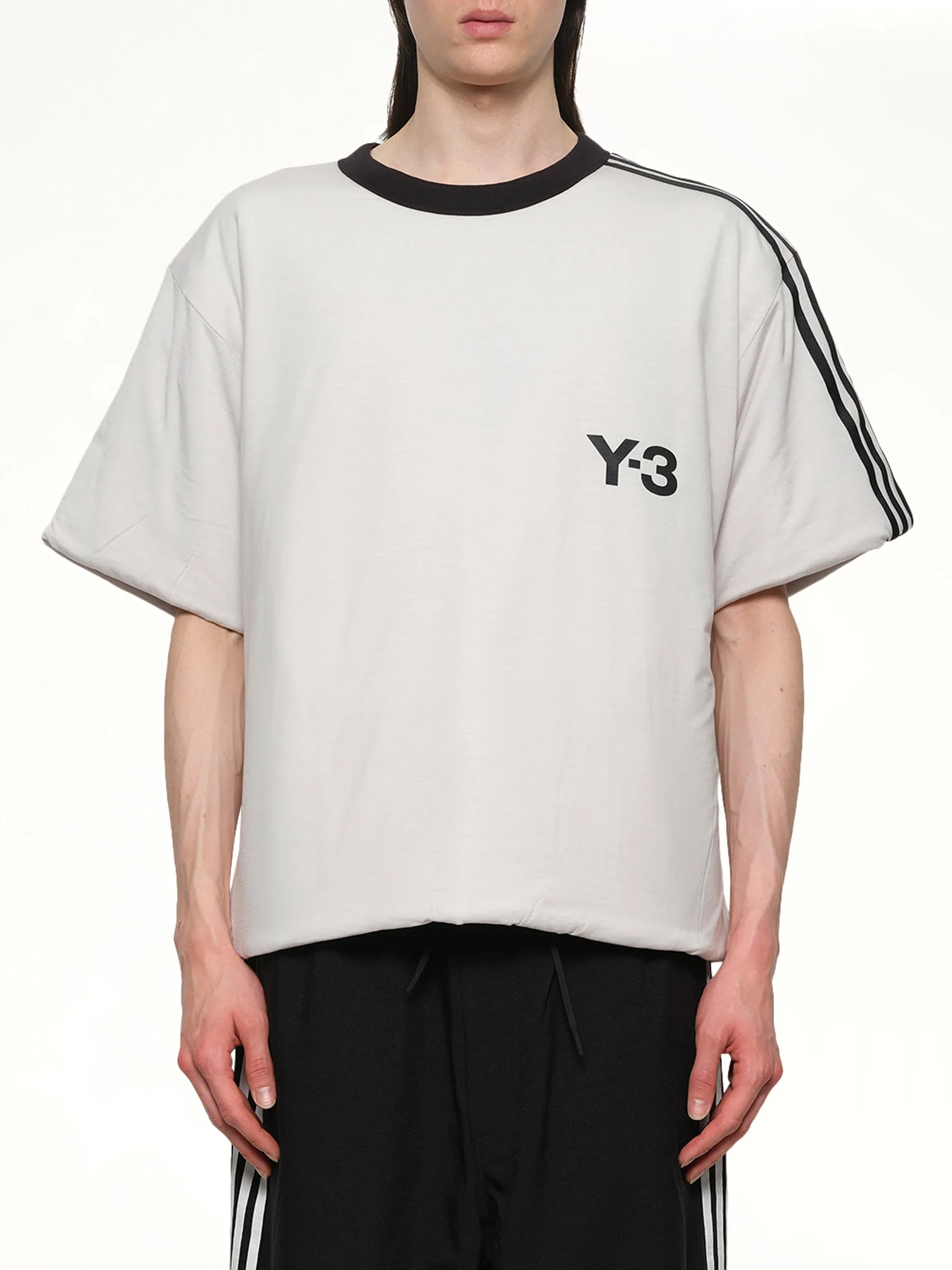 Padded Short Sleeve T-Shirt 3-Stripes in Grey sold by MARAIS