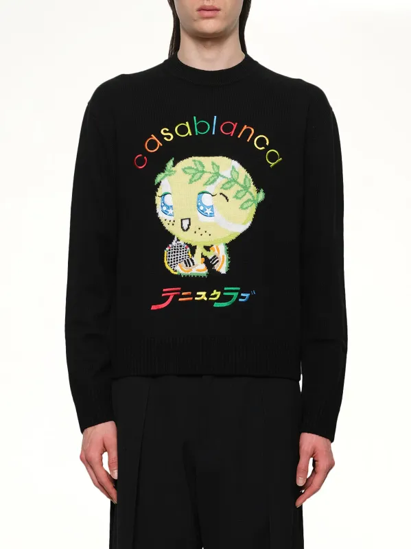 Kawaii Tennis Boy Knit Sweater in Black sold by MARAIS