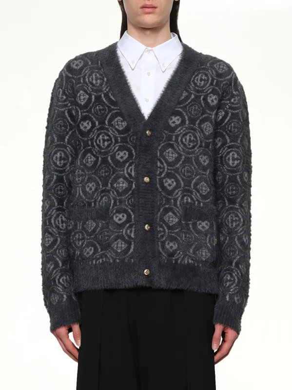 Fluffy Monogram Knit Cardigan in Grey sold by MARAIS