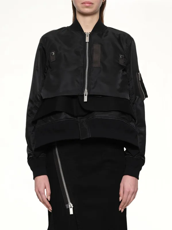 Nylon Twill x Wool Melton Blouson in Black sold by MARAIS