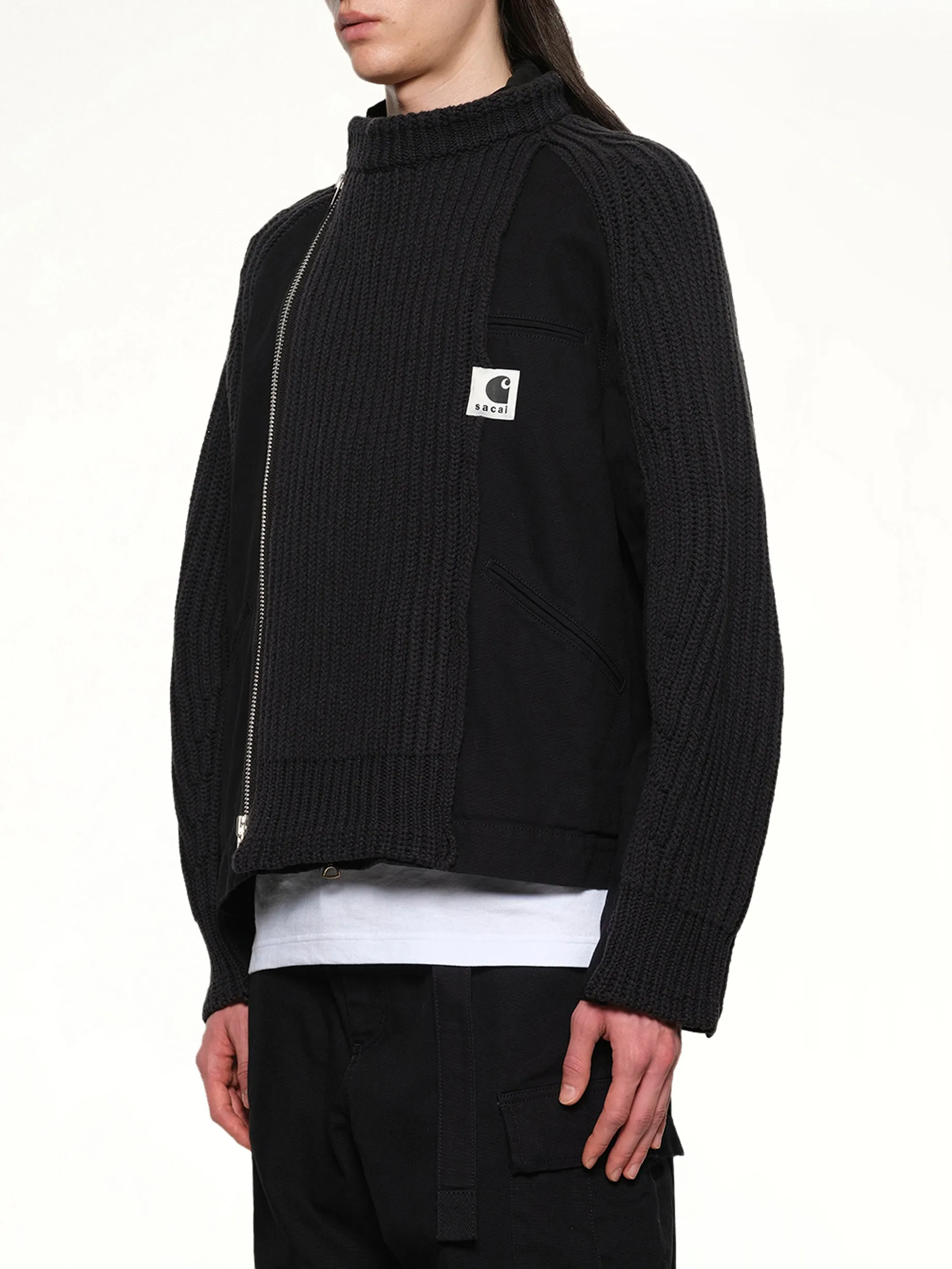 Carhartt WIP Washed Duck x Wool Knit Blouson in Black sold by MARAIS product image thumbnail 3