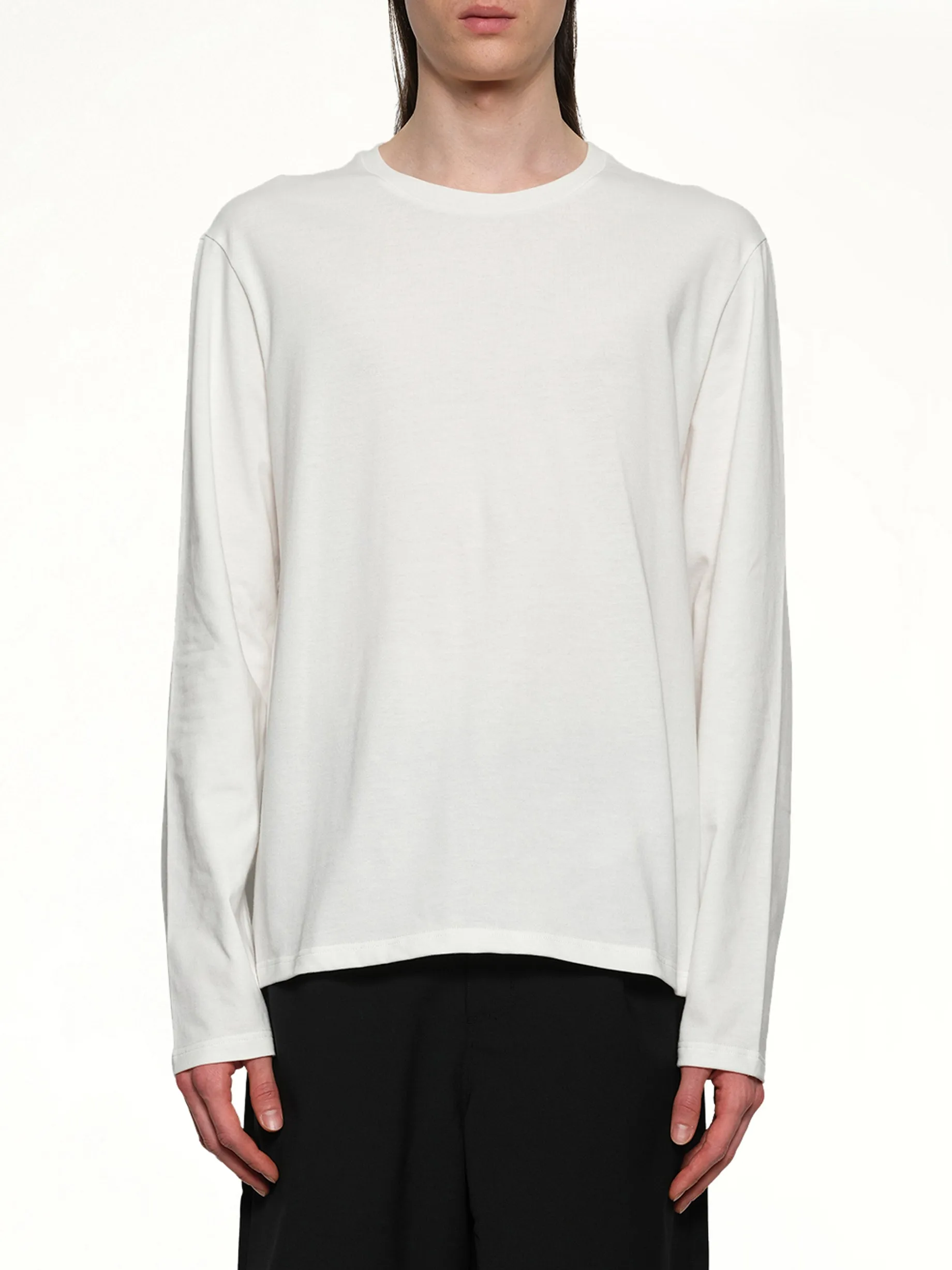 Leather Patch Long Sleeve T-Shirt in Porcelain sold by MARAIS