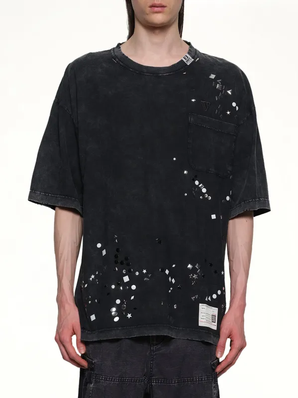 Embellished Bleached T-Shirt in Black sold by MARAIS