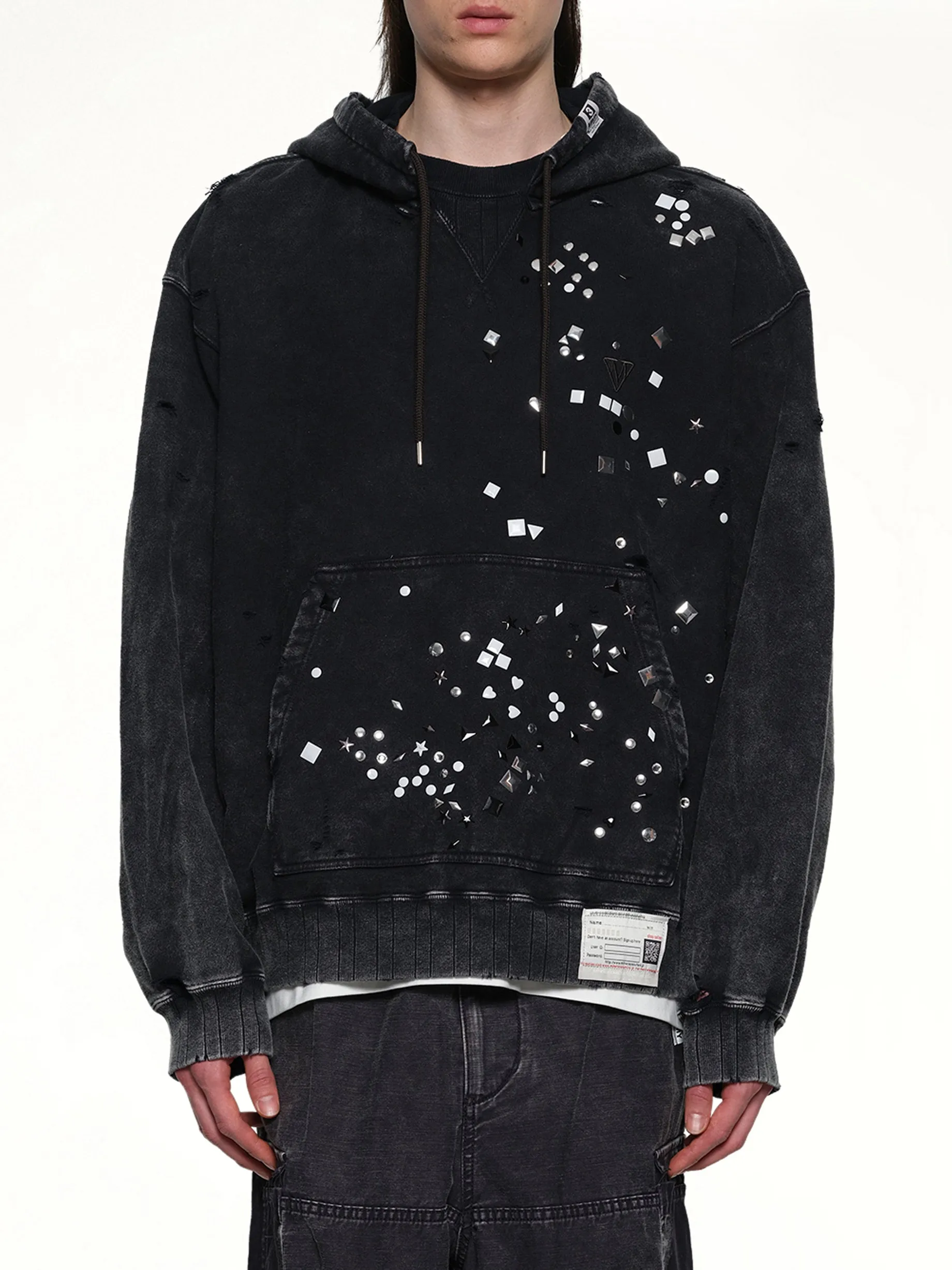 Embellished Bleached Hoodie in Black sold by MARAIS