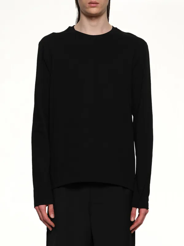 Leather Patch Long Sleeve T-Shirt in Black sold by MARAIS