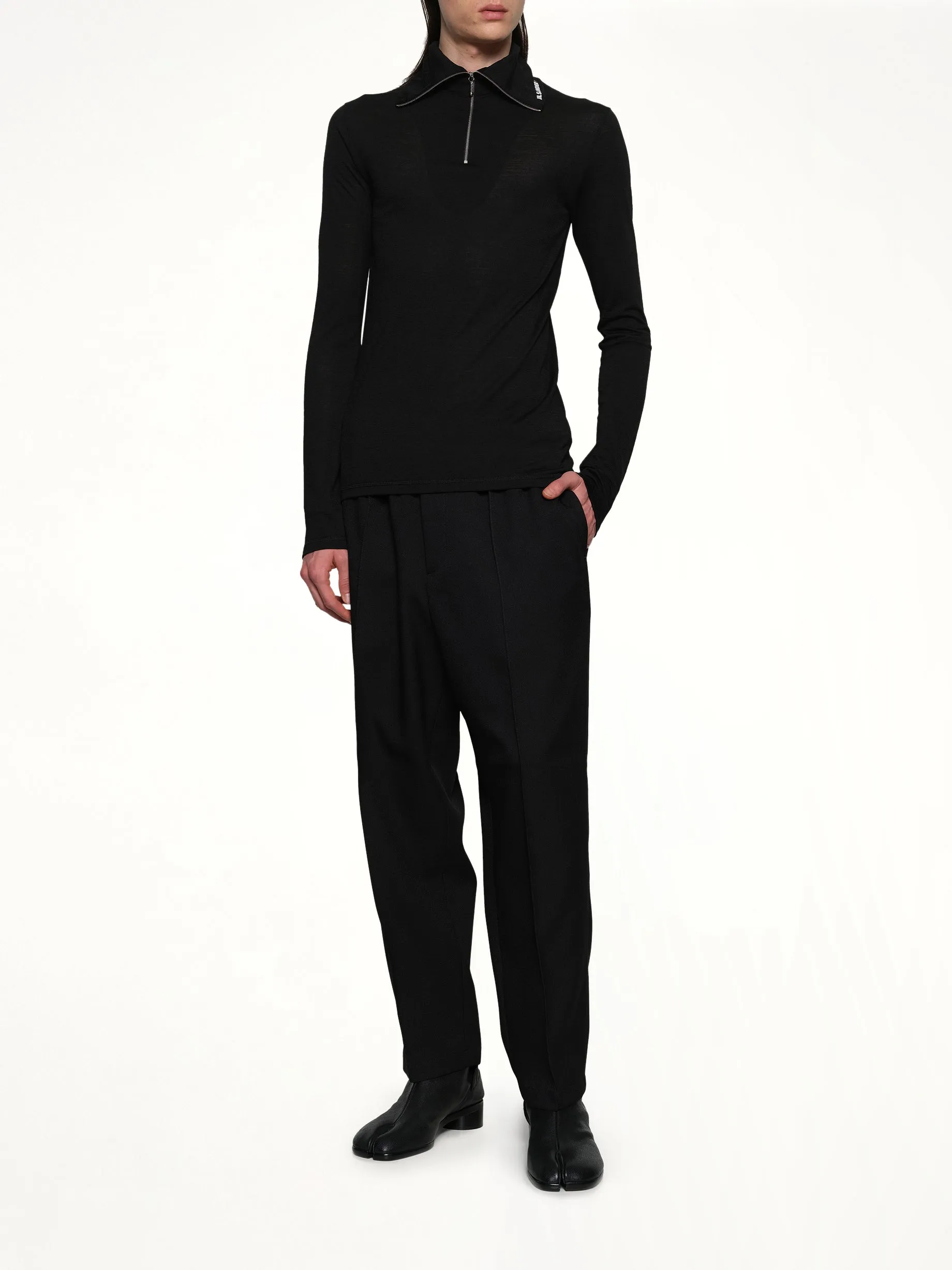 Zip Up High Neck Long Sleeve T-Shirt in Black sold by MARAIS product image thumbnail 4