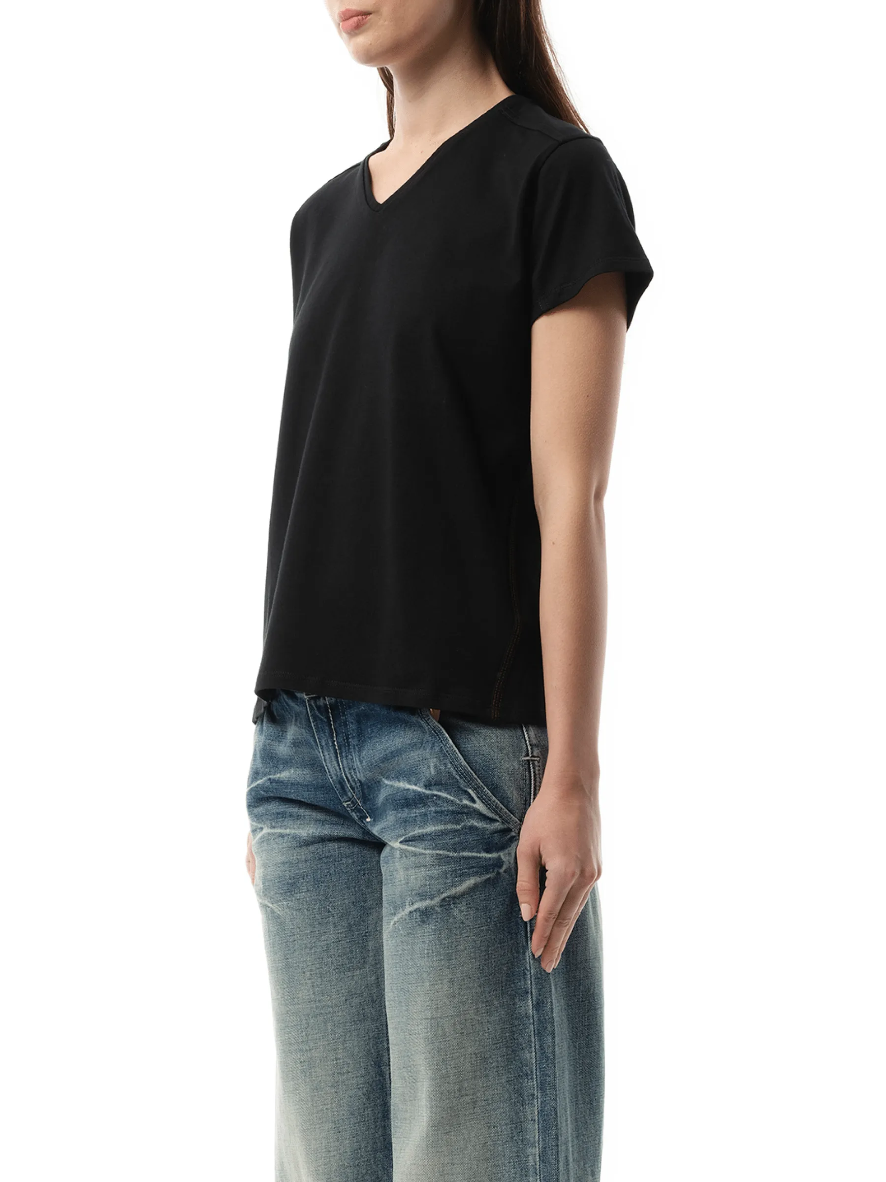 V-Neck Short Sleeve T-Shirt in Black sold by MARAIS product image thumbnail 5