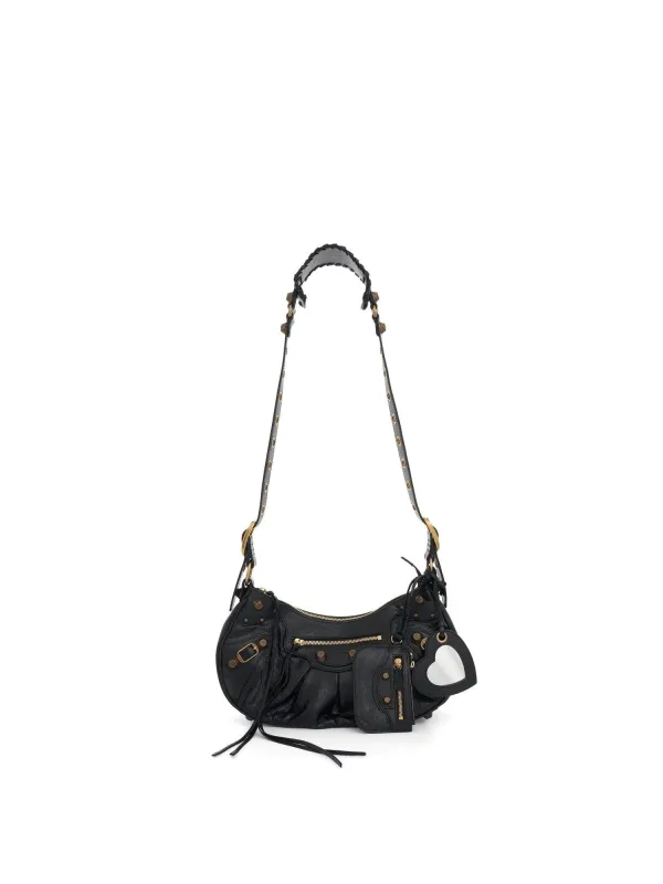 Le Cagole Small Shoulder Bag in Black/Gold sold by MARAIS