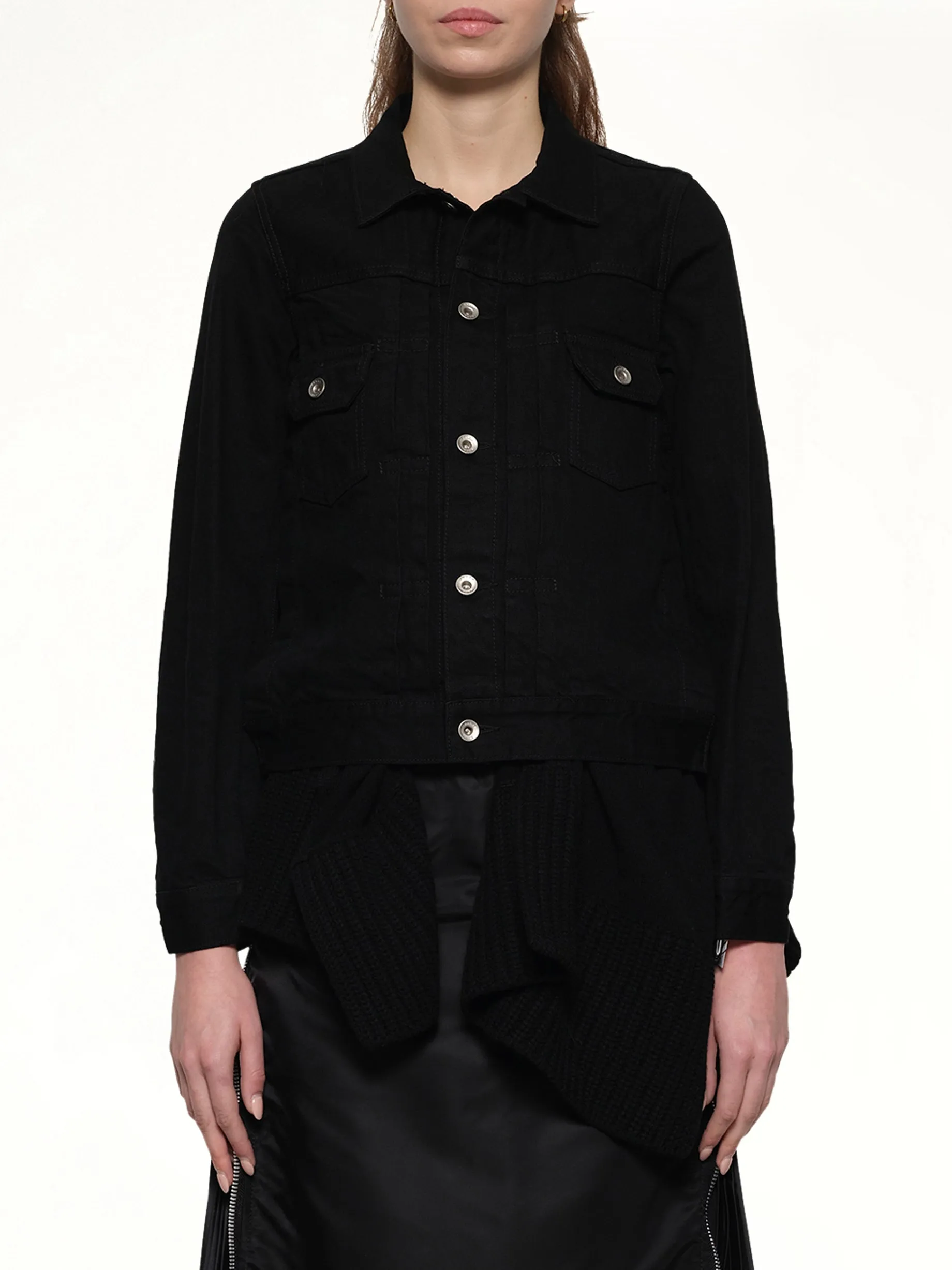 Denim x Wool Knit Jacket in Black sold by MARAIS