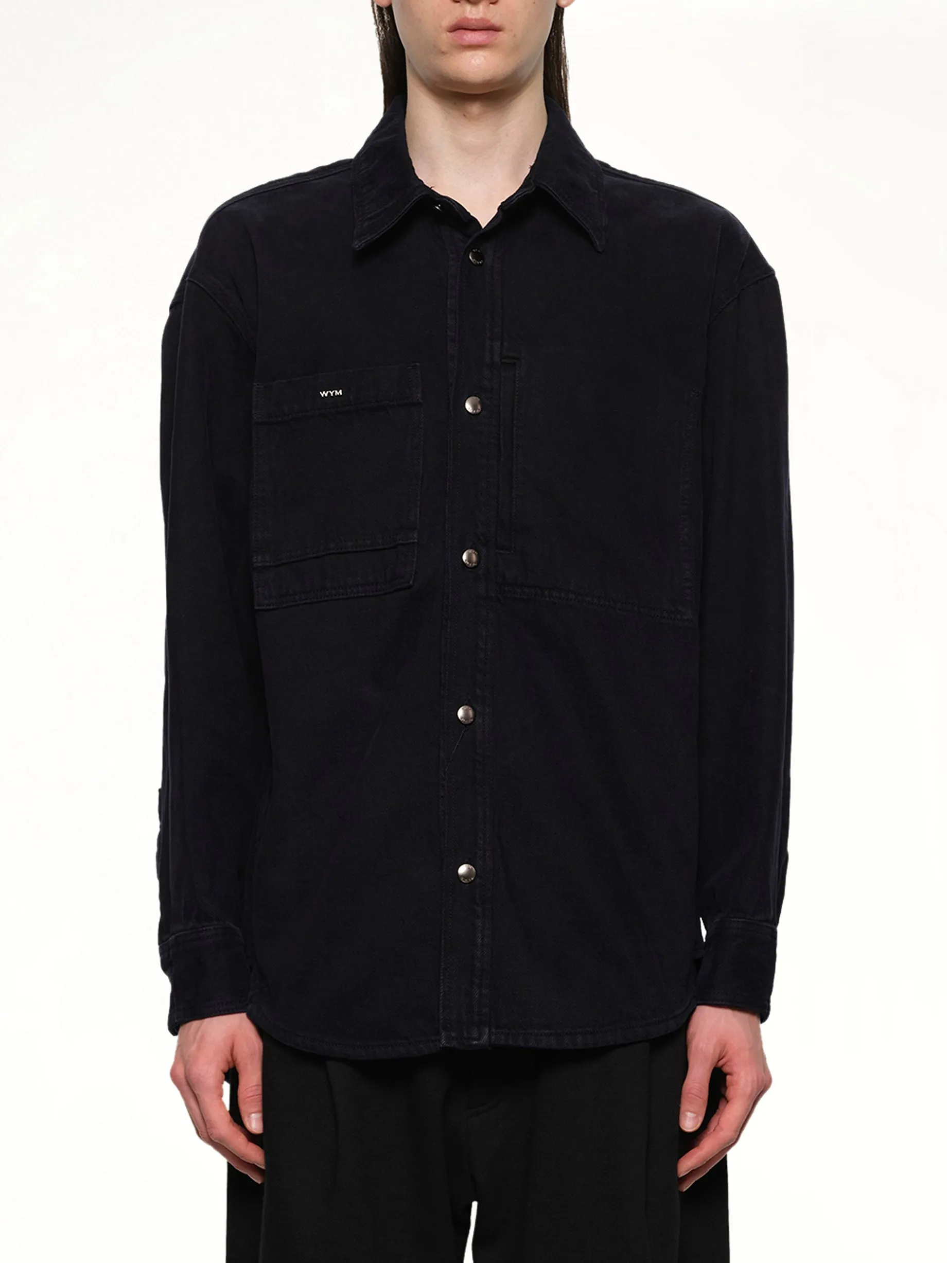 Logo Denim Shirt in Navy sold by MARAIS