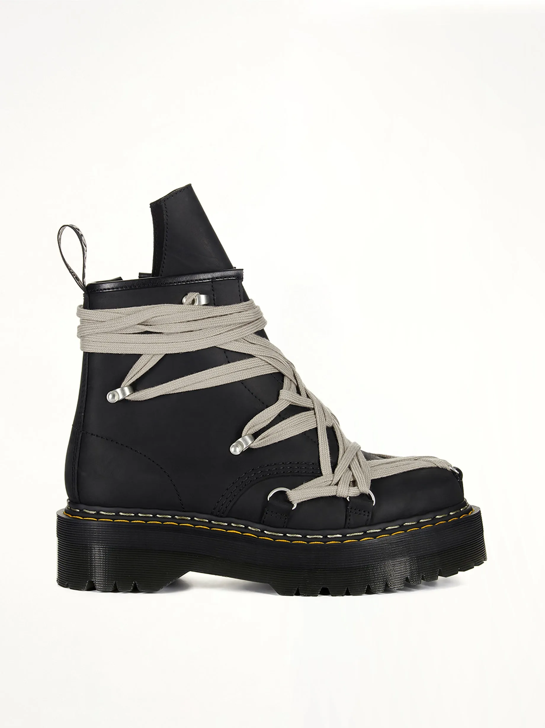 Rick Owens x Dr. Martens 1460 Quad Sole Megalace Boots in Black sold by MARAIS