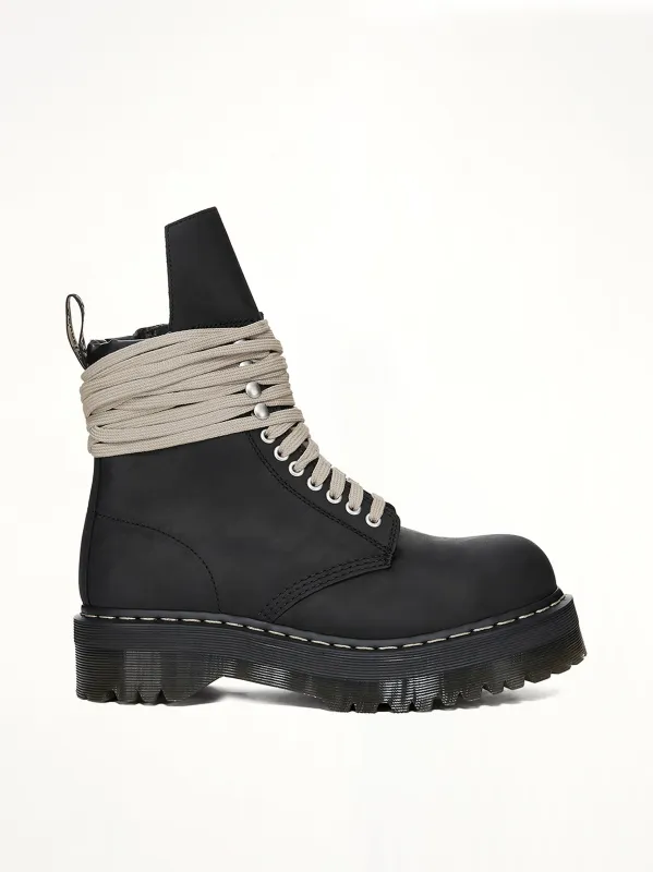 Rick Owens x Dr. Martens Quad Sole Steel Toe Boots in Black sold by MARAIS