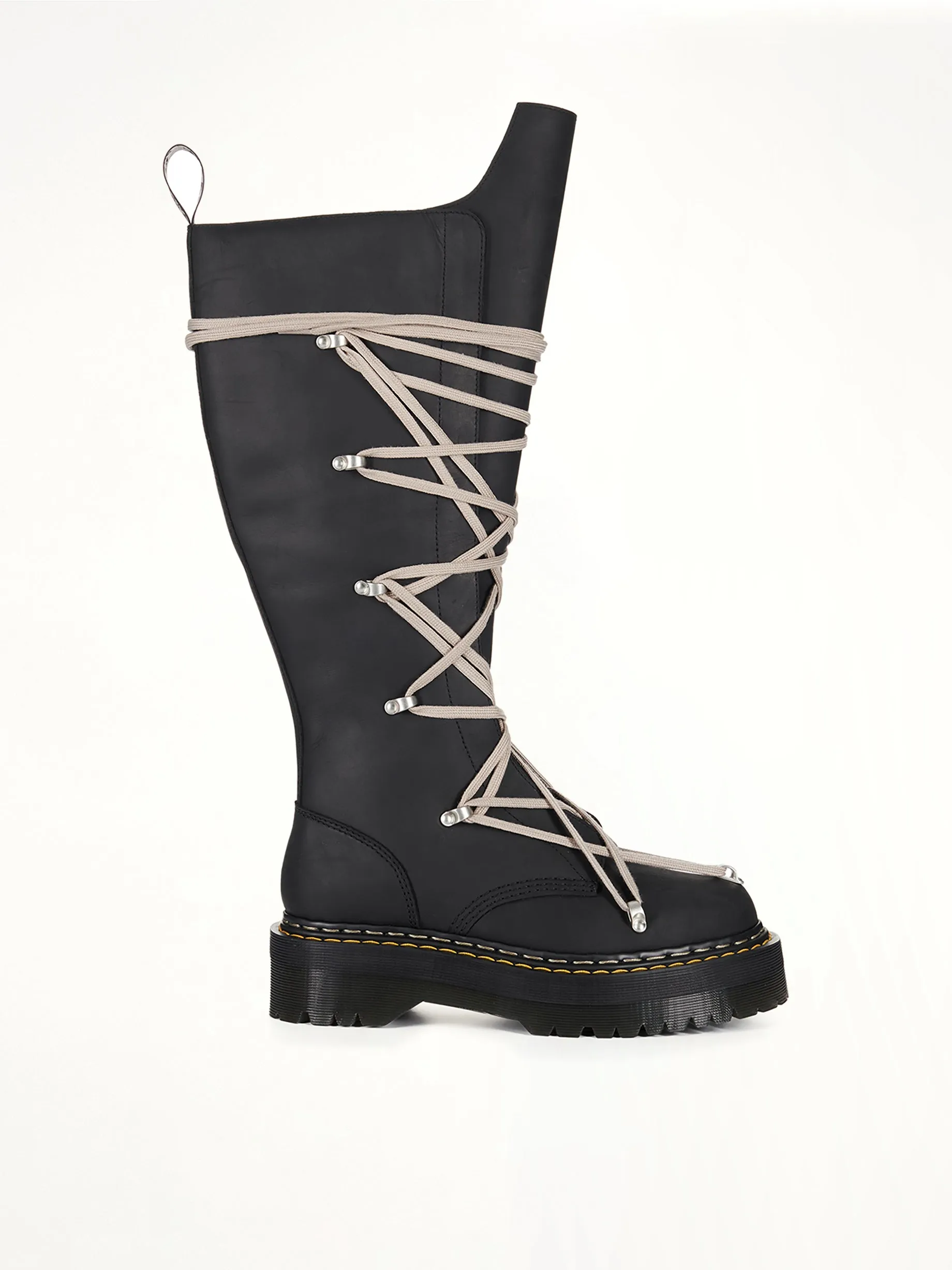 Rick Owens x Dr. Marten 1B60 Quad Sole Pentalace Boots in Black sold by MARAIS