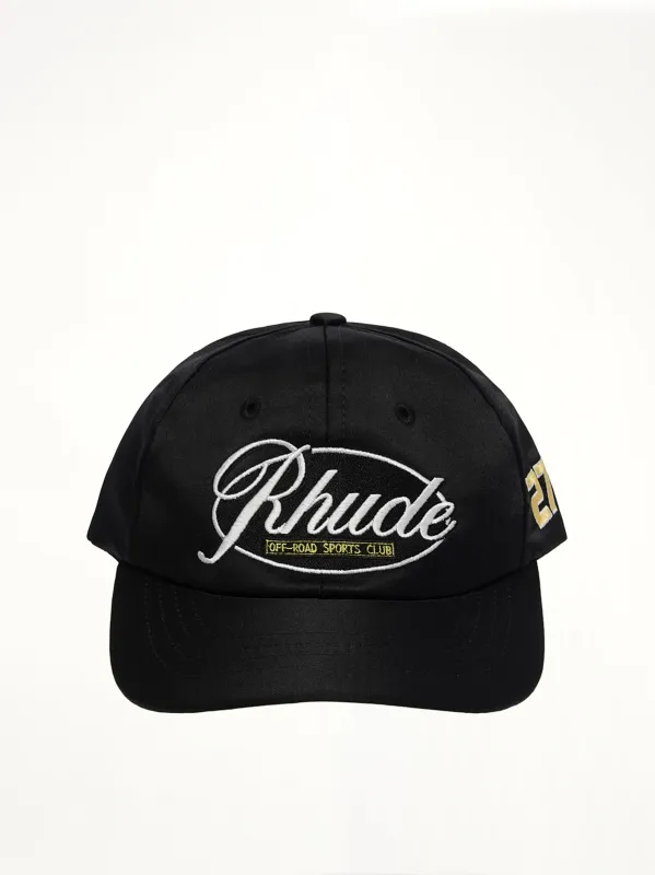 Rhude Sports Club Curved Brim Hat in Black sold by MARAIS