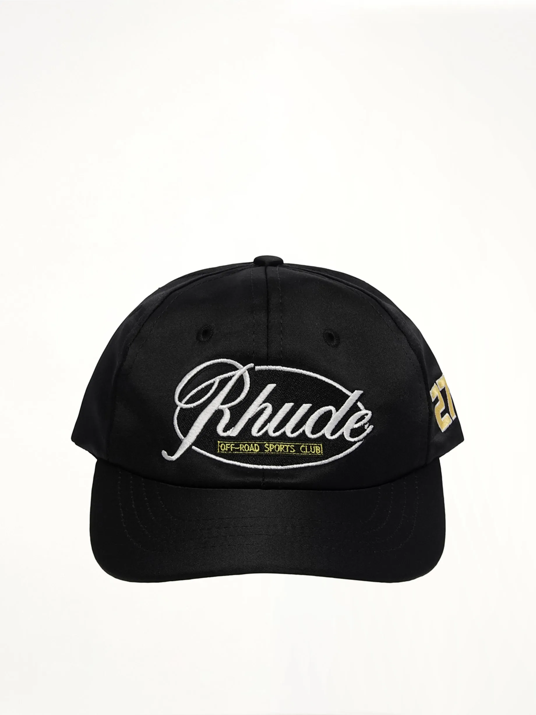 Rhude Sports Club Curved Brim Hat in Black sold by MARAIS