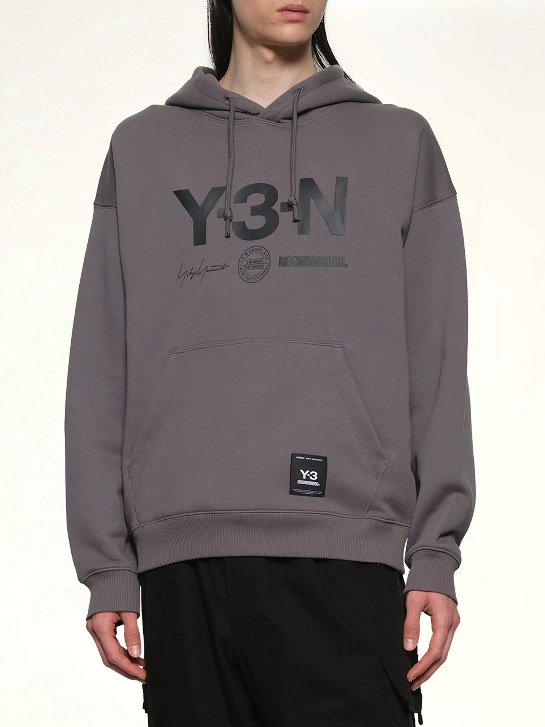 Y-3 X NBHD Graphic Hoodie in Granite sold by MARAIS