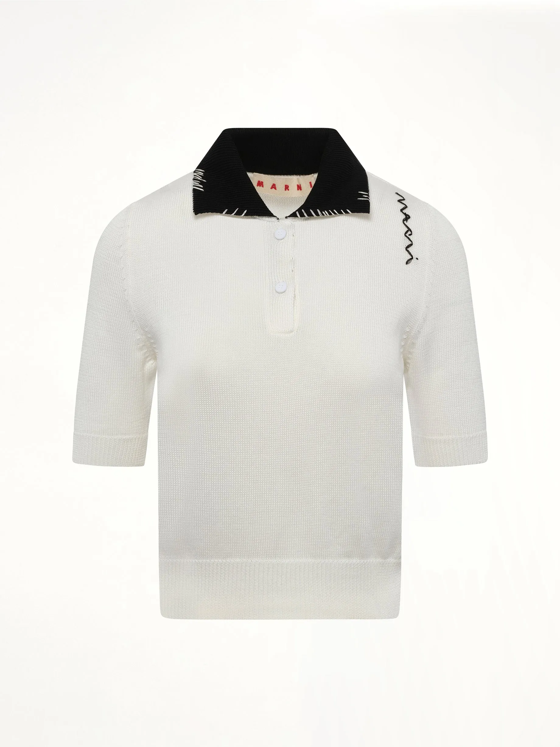 Short Sleeve Knit Polo in Natural White sold by MARAIS product image thumbnail 2