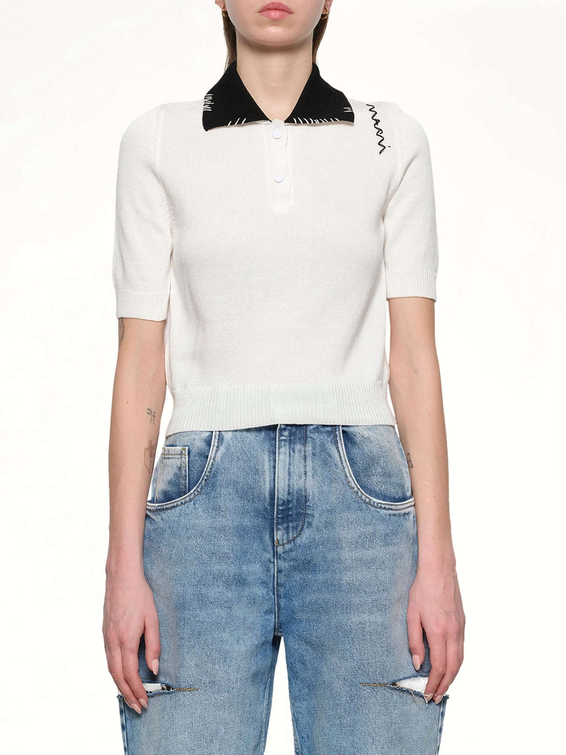 Short Sleeve Knit Polo in Natural White sold by MARAIS