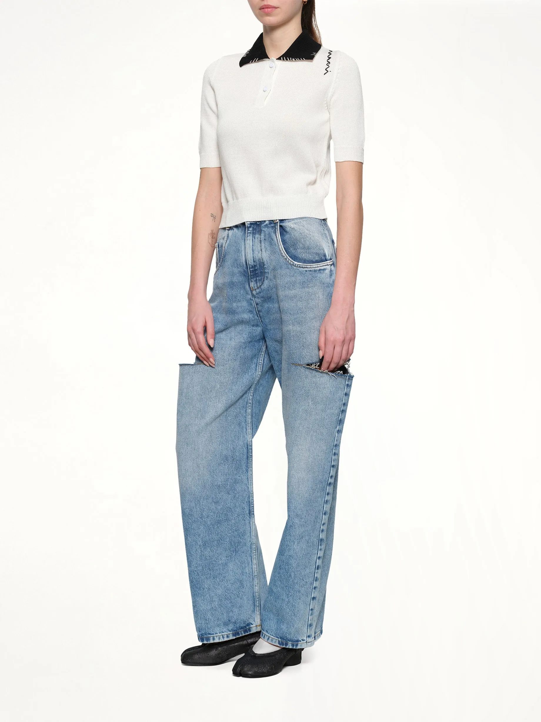 Short Sleeve Knit Polo in Natural White sold by MARAIS product image thumbnail 4