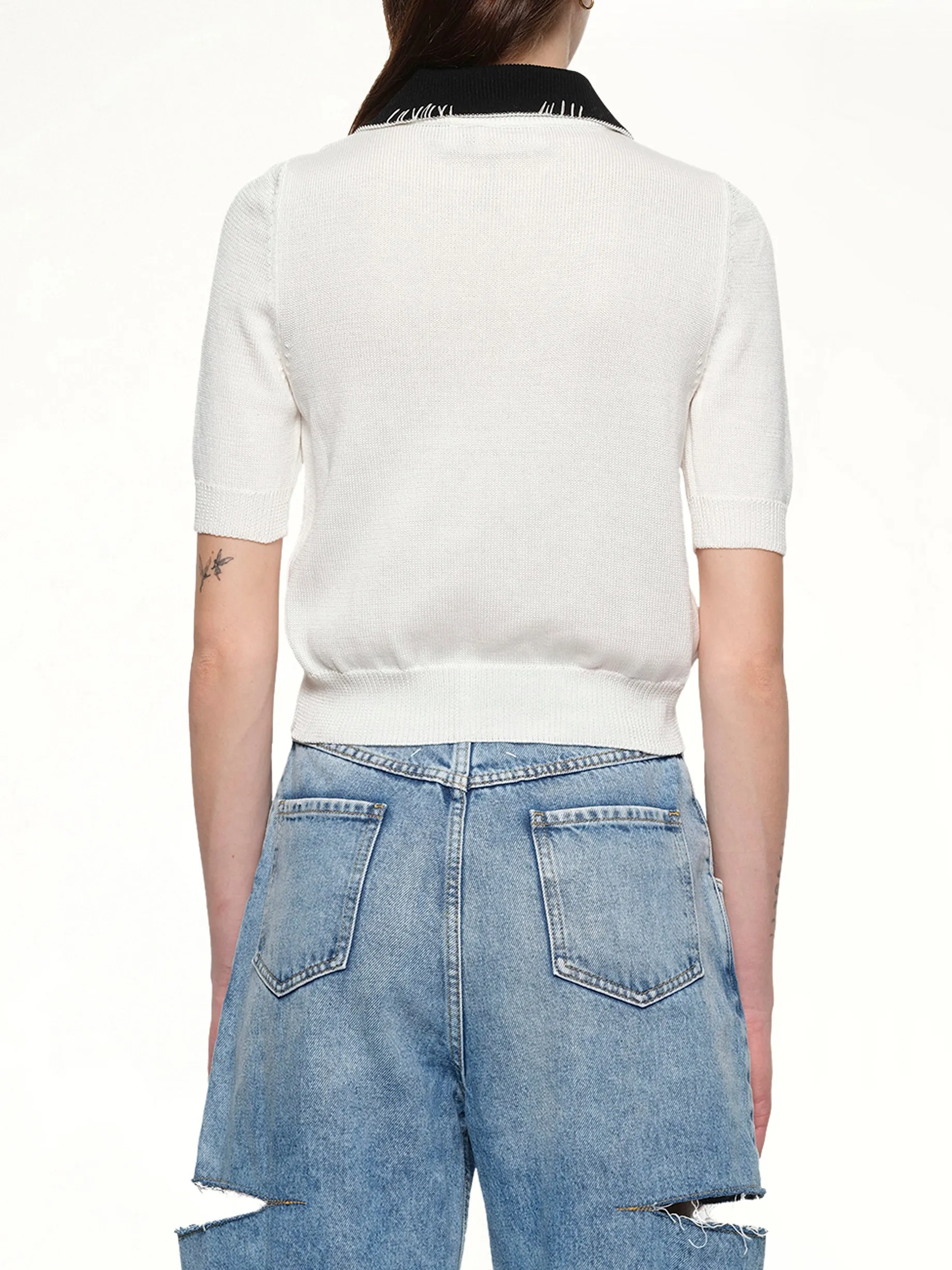 Short Sleeve Knit Polo in Natural White sold by MARAIS product image thumbnail 5