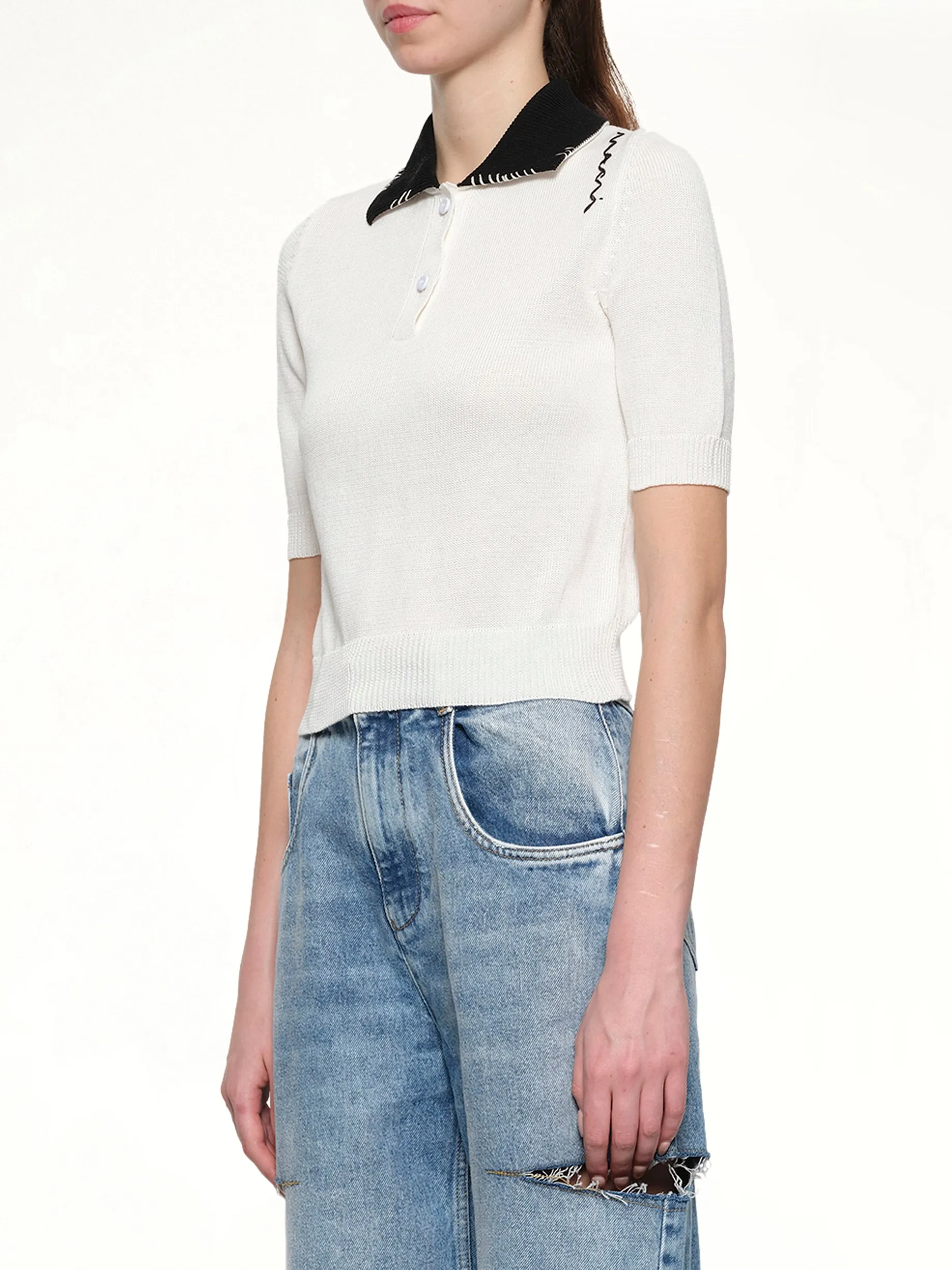 Short Sleeve Knit Polo in Natural White sold by MARAIS product image thumbnail 3