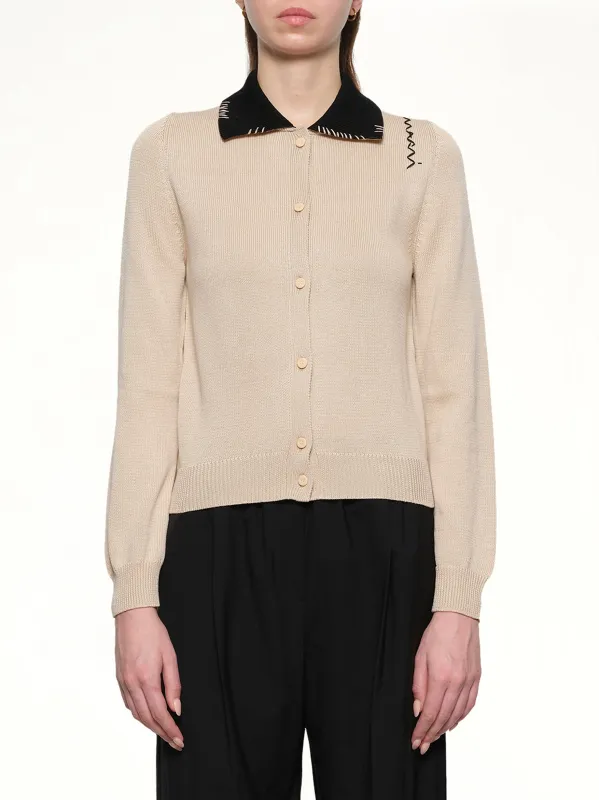 Contrast Collar Cardigan in Pale Peach sold by MARAIS