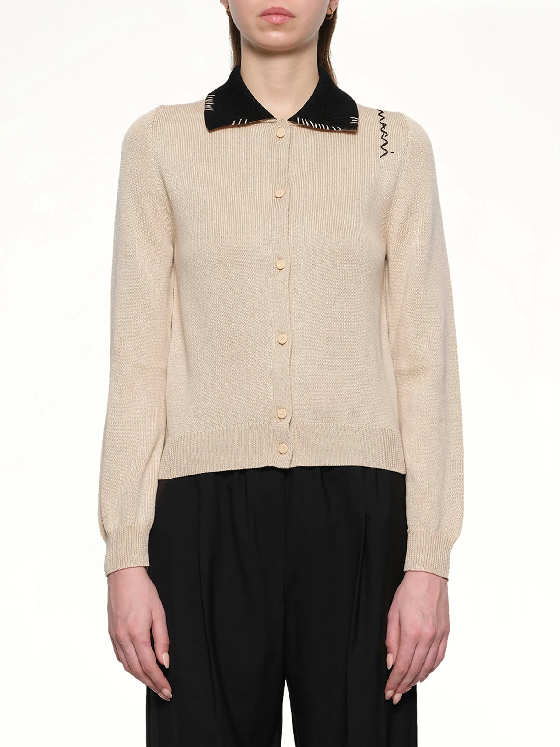 Contrast Collar Cardigan in Pale Peach sold by MARAIS