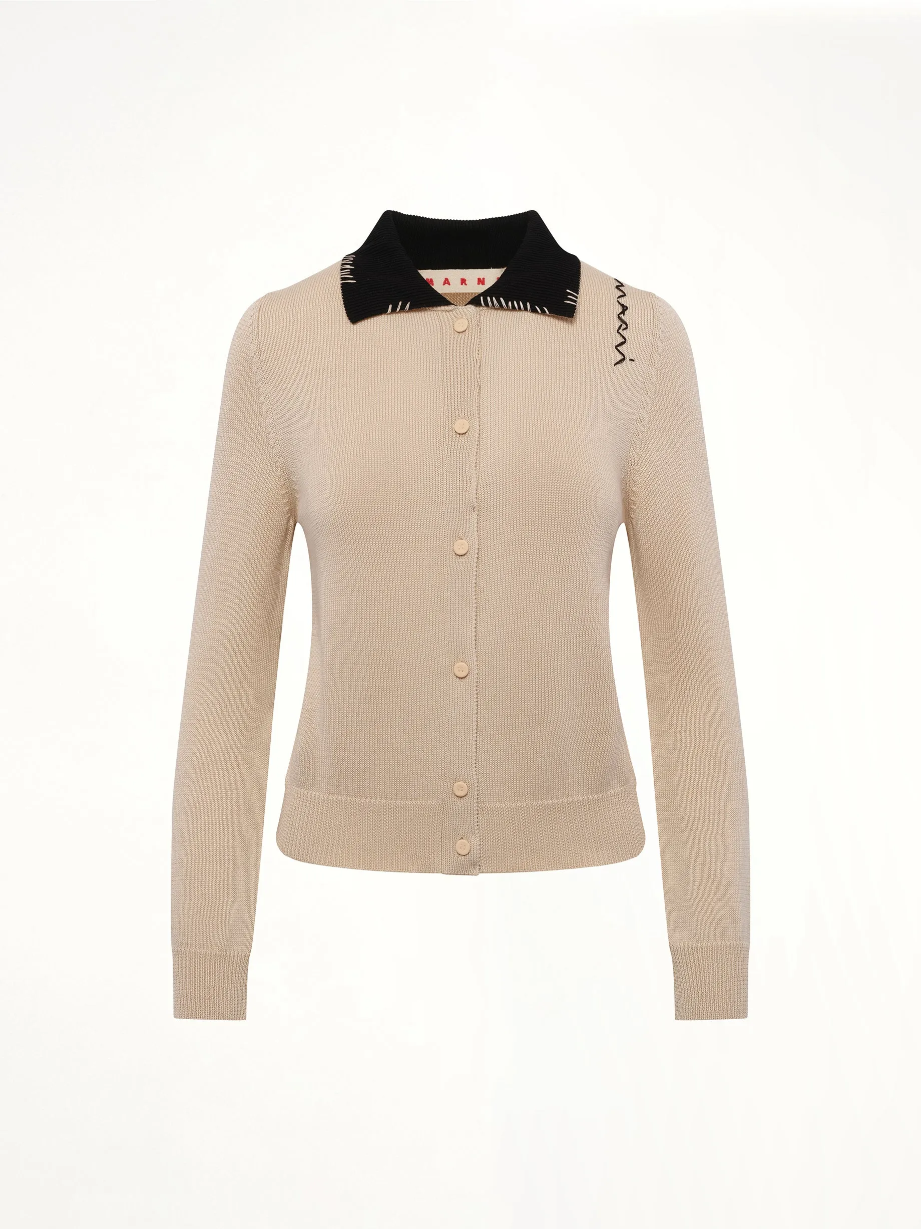 Contrast Collar Cardigan in Pale Peach sold by MARAIS product image thumbnail 2