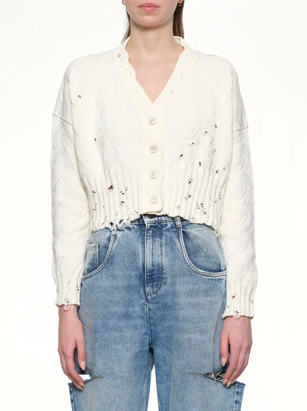 Jacquard Dishevelled Cardigan in Lily White sold by MARAIS