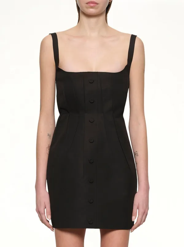 Bonded Cotton Poplin Dress in Black sold by MARAIS