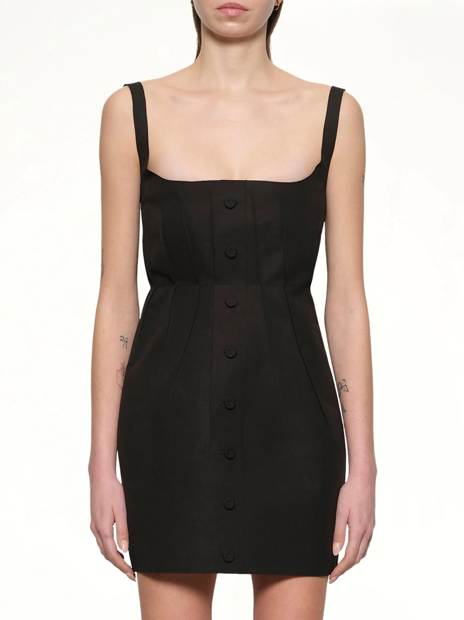Bonded Cotton Poplin Dress in Black sold by MARAIS