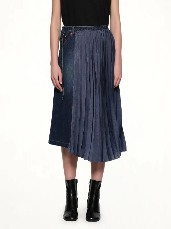 Half Pleated Denim Skirt in Blue sold by MARAIS