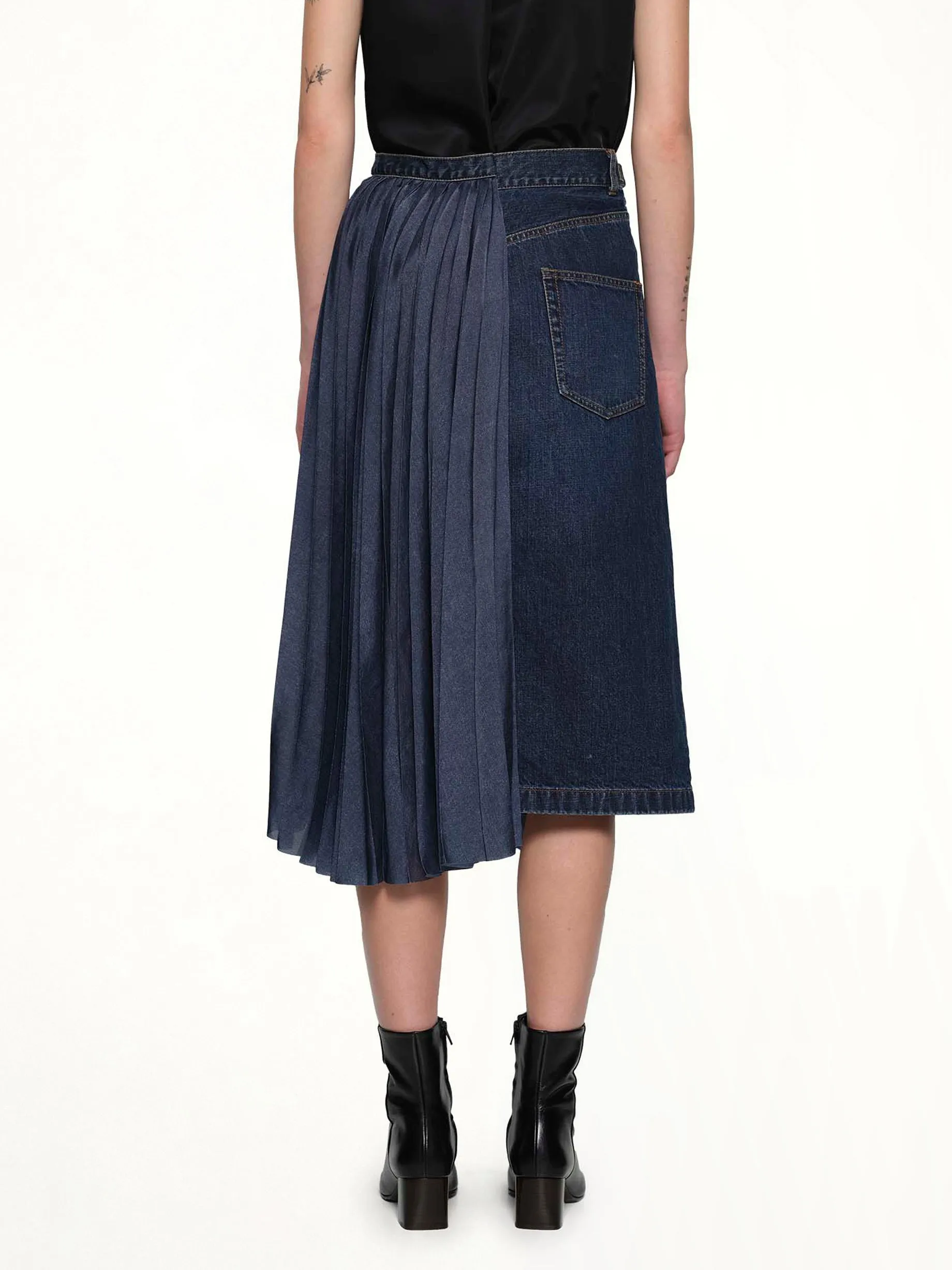 Half Pleated Denim Skirt in Blue sold by MARAIS product image thumbnail 5