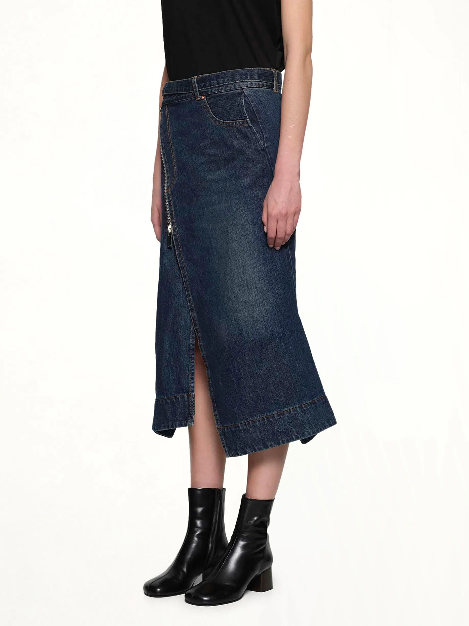 Side Zip Denim Skirt in Blue sold by MARAIS product image thumbnail 3