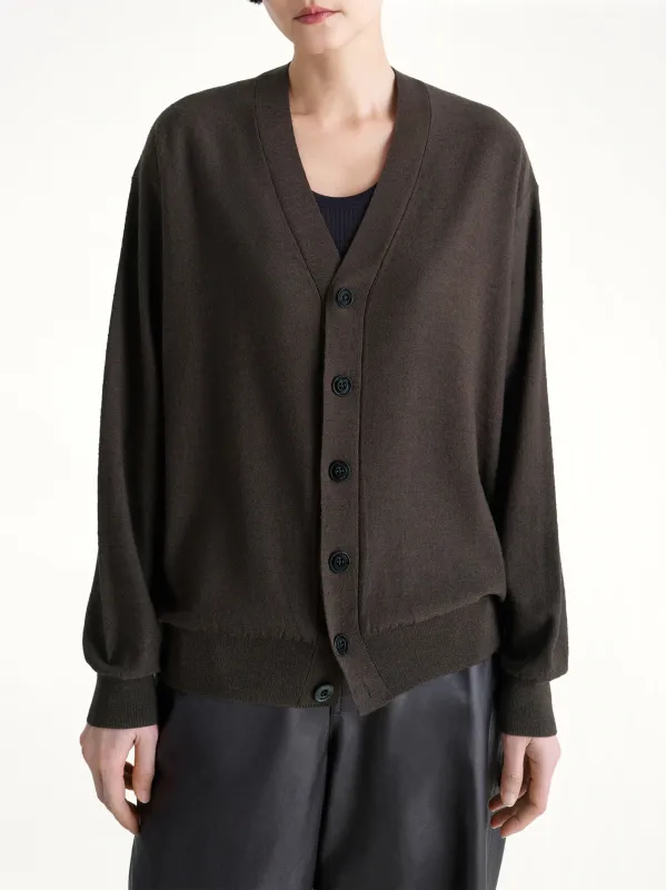 Relaxed Twisted Cardigan in Dark Cacao sold by MARAIS