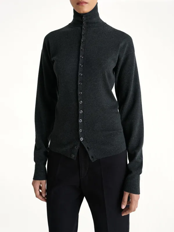 Buttoned Fitted Cardigan in Anthracite Melange sold by MARAIS