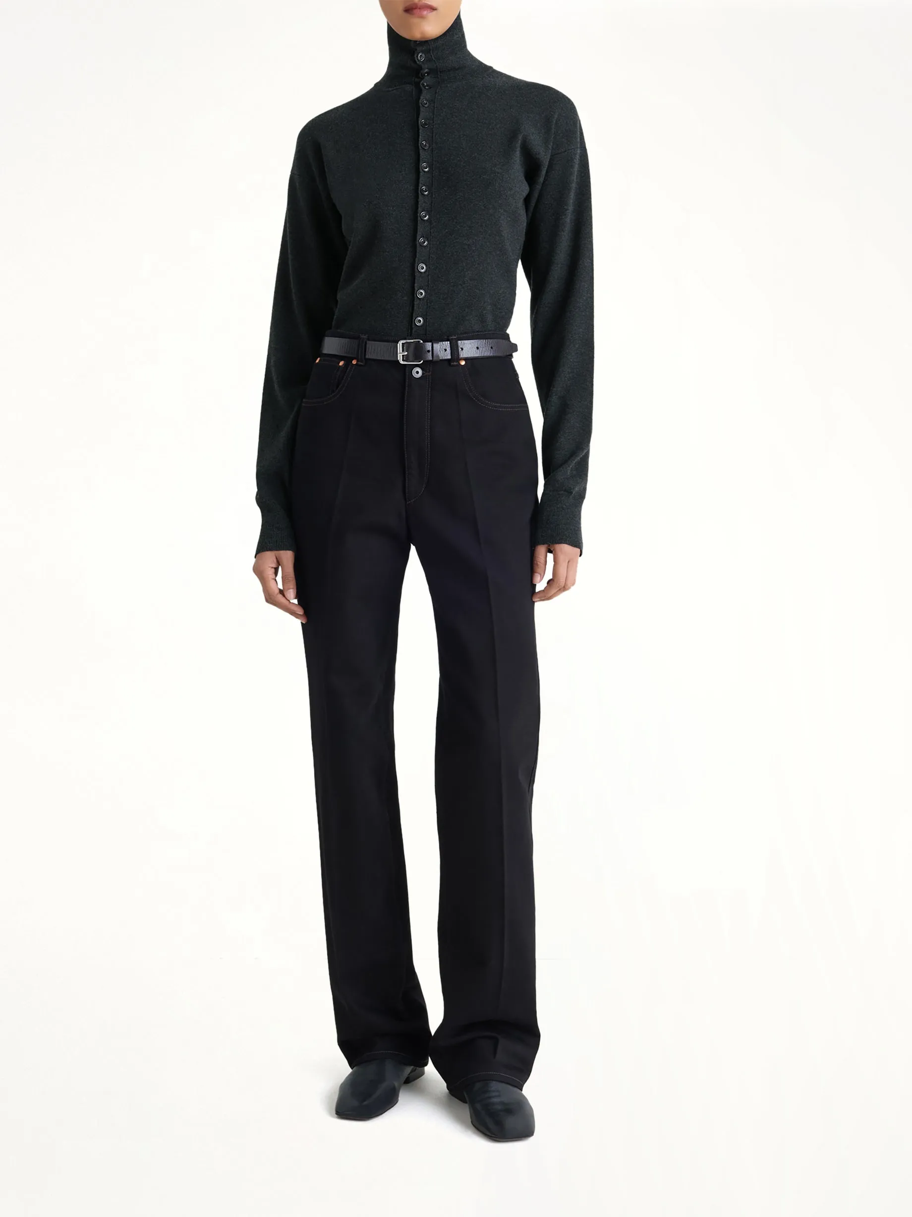 Buttoned Fitted Cardigan in Anthracite Melange sold by MARAIS product image thumbnail 4