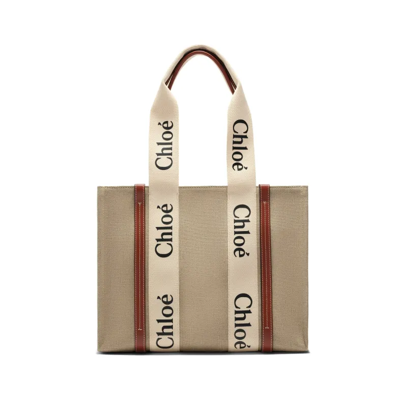 Medium Eco Woody Tote Bag with Strap in White/Brown sold by MARAIS