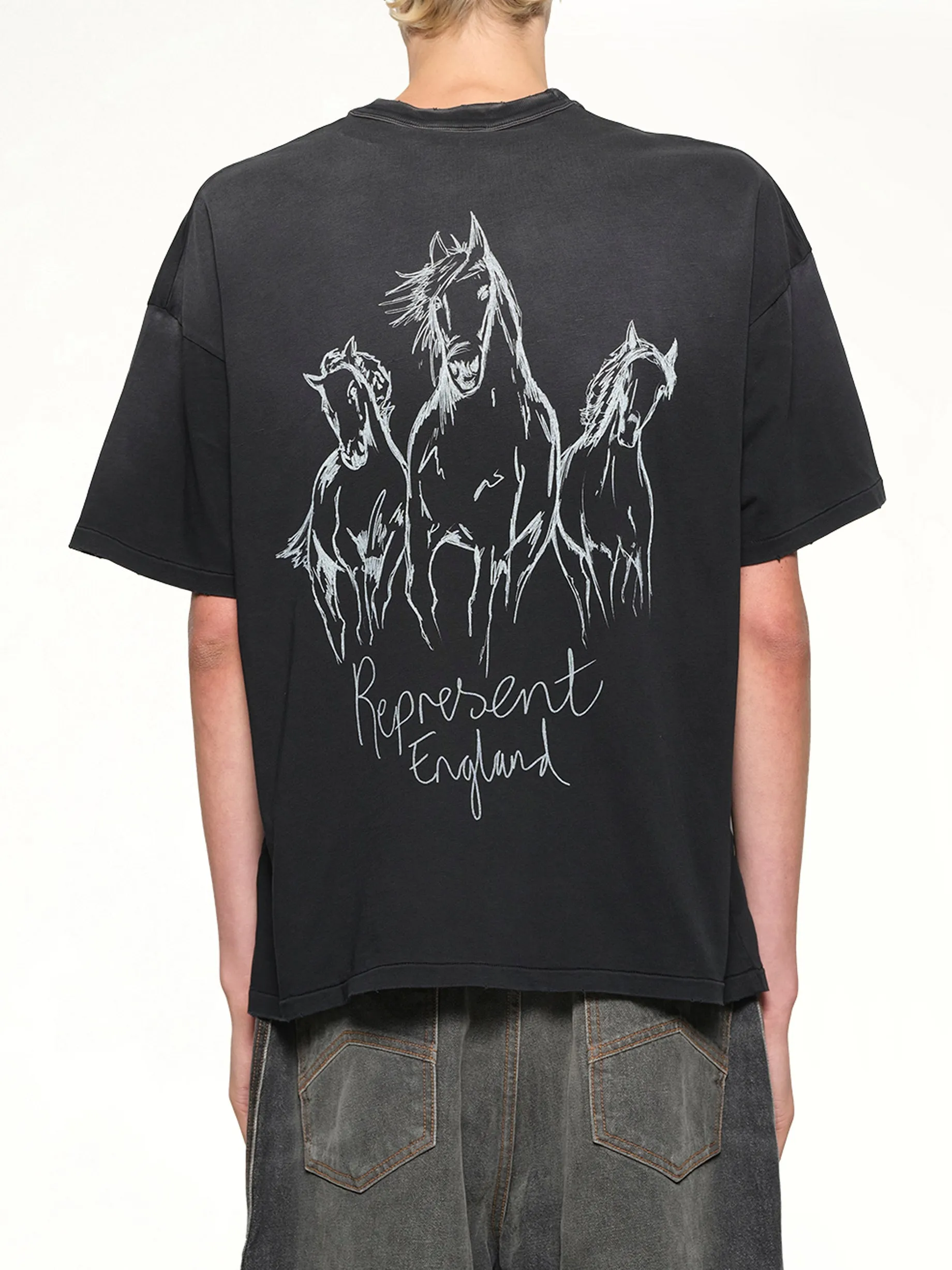 Hand Drawn Thoroughbred Horse T-Shirt in Aged Black sold by MARAIS product image thumbnail 5