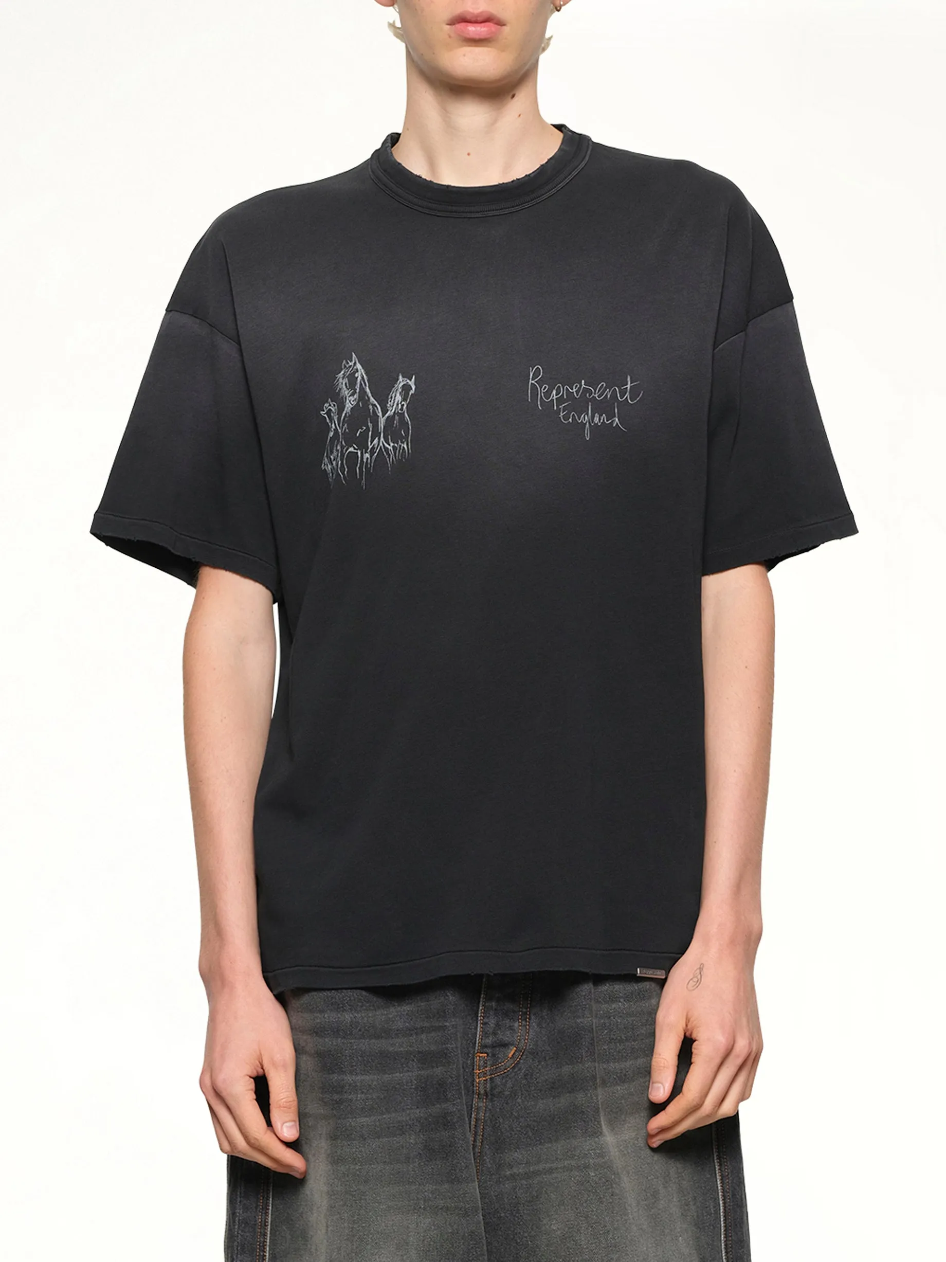 Hand Drawn Thoroughbred Horse T-Shirt in Aged Black sold by MARAIS
